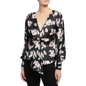 CINQ A SEPT Yesenia Floral Textured Tie Front Silk Blouse size XS